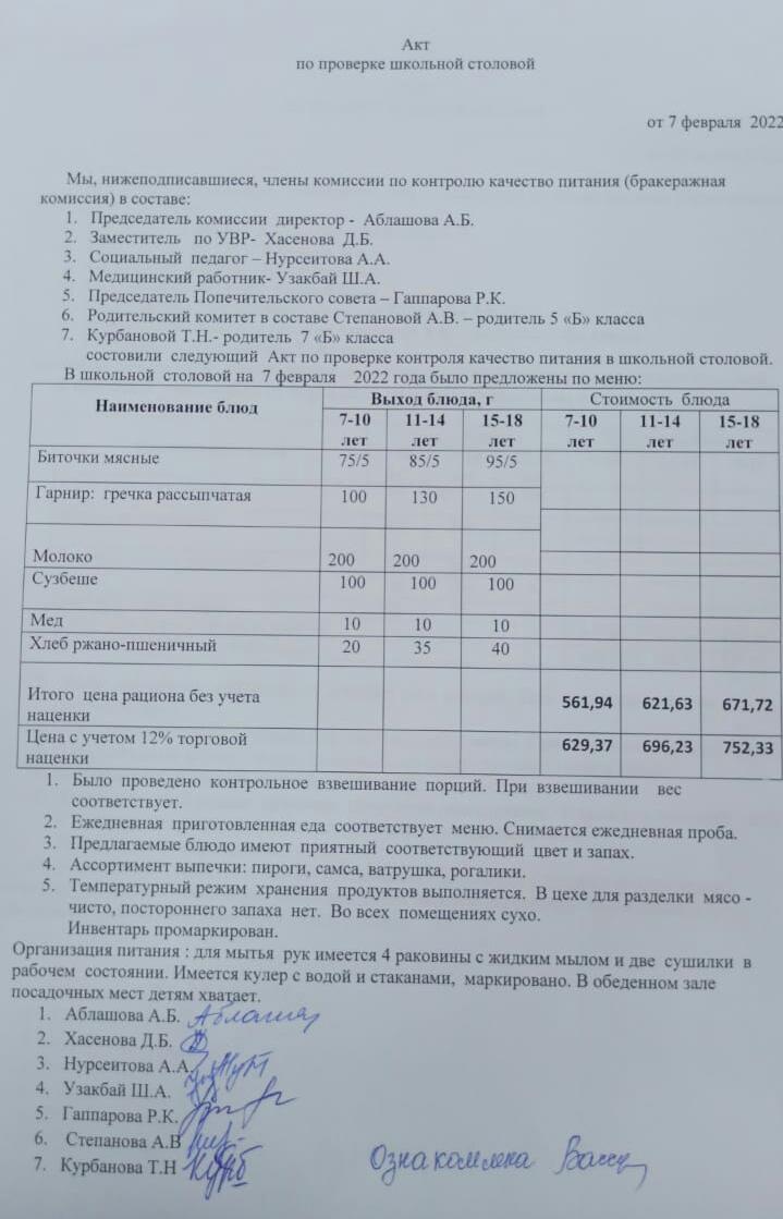 мектеп асханасын тексеру актісі 07.02.2022 ж