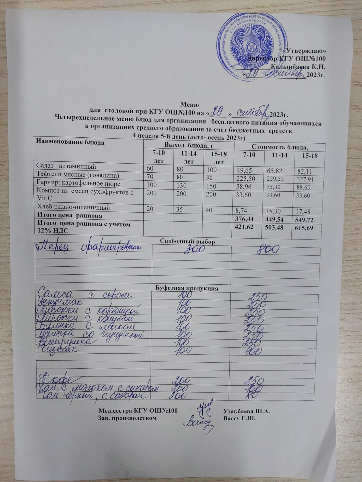 Ас мәзірі 29.09.2023г