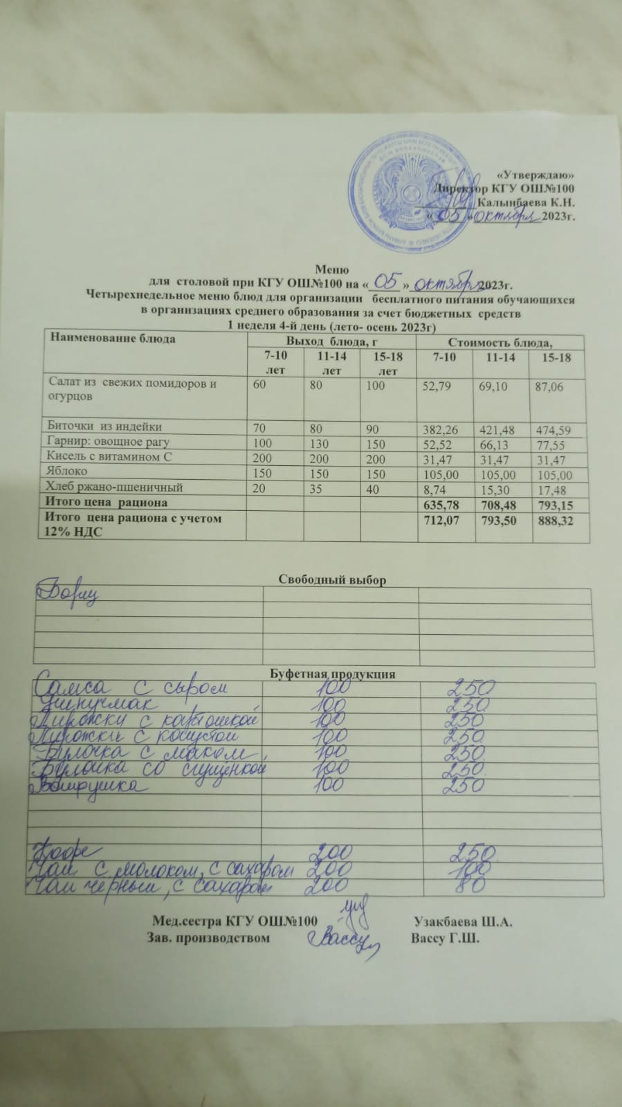 Ас мәзірі 05.10.2023