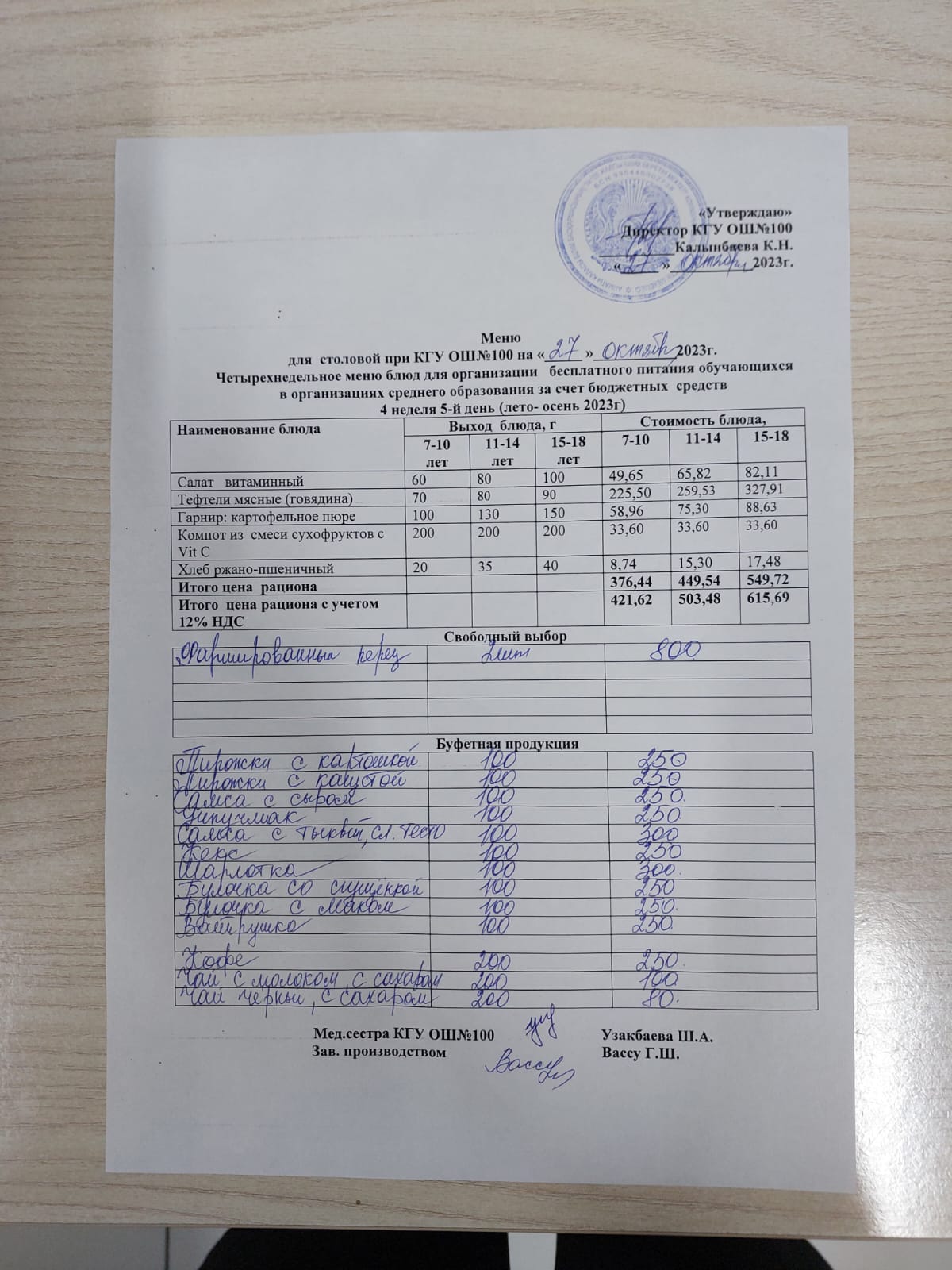Ас мәзірі 27.10.2023