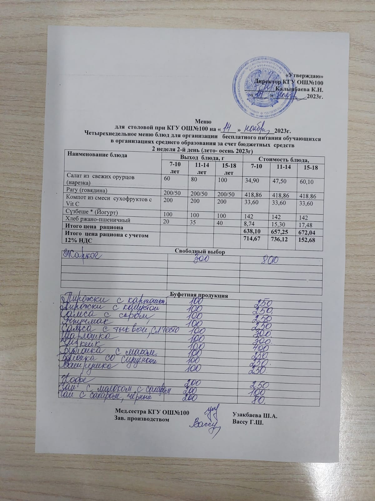 Ас мәзірі 14.11.2023