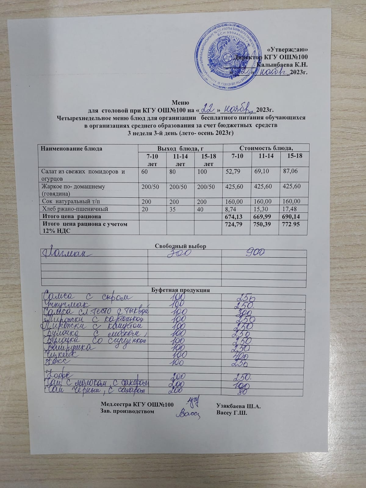 Ас мәзірі 22.11.2023