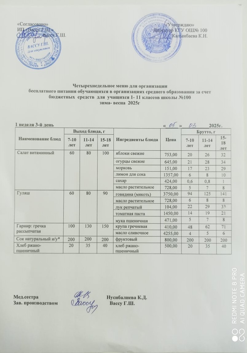 Ас мәзірі 1 апта 3-ші күн
