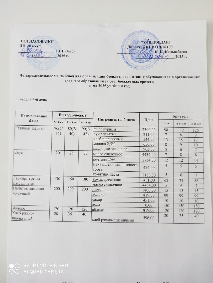 Ас мәзірі 3 апта 4-ші күн