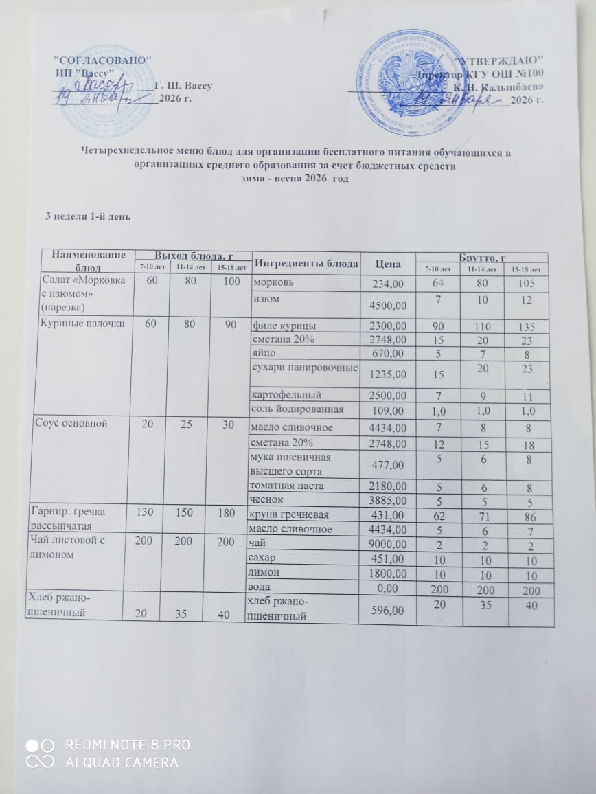 Ас мәзірі 3 апта 1-ші күн