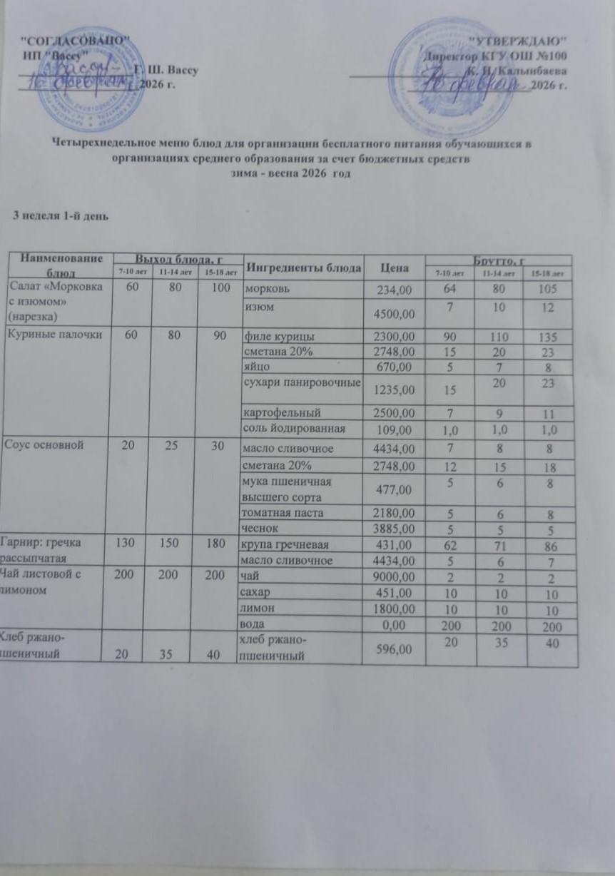 Ас  мәзірі 3 апта 1-ші күн