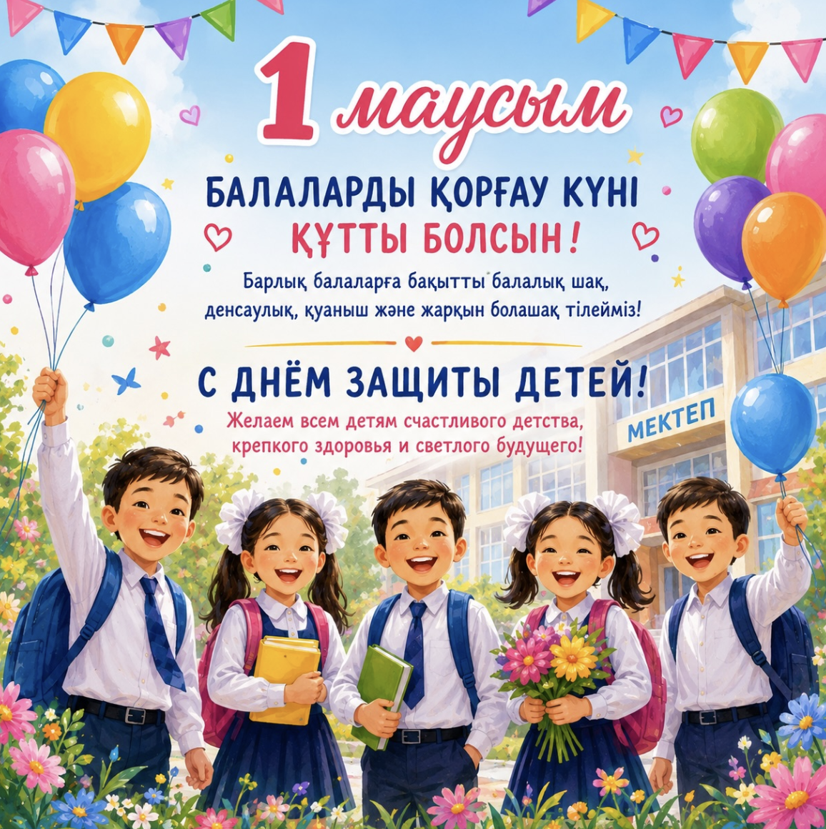 1 маусым – Халықаралық балаларды қорғау күні құтты болсын! / Поздравляем с 1 июня – Международным днем защиты детей!